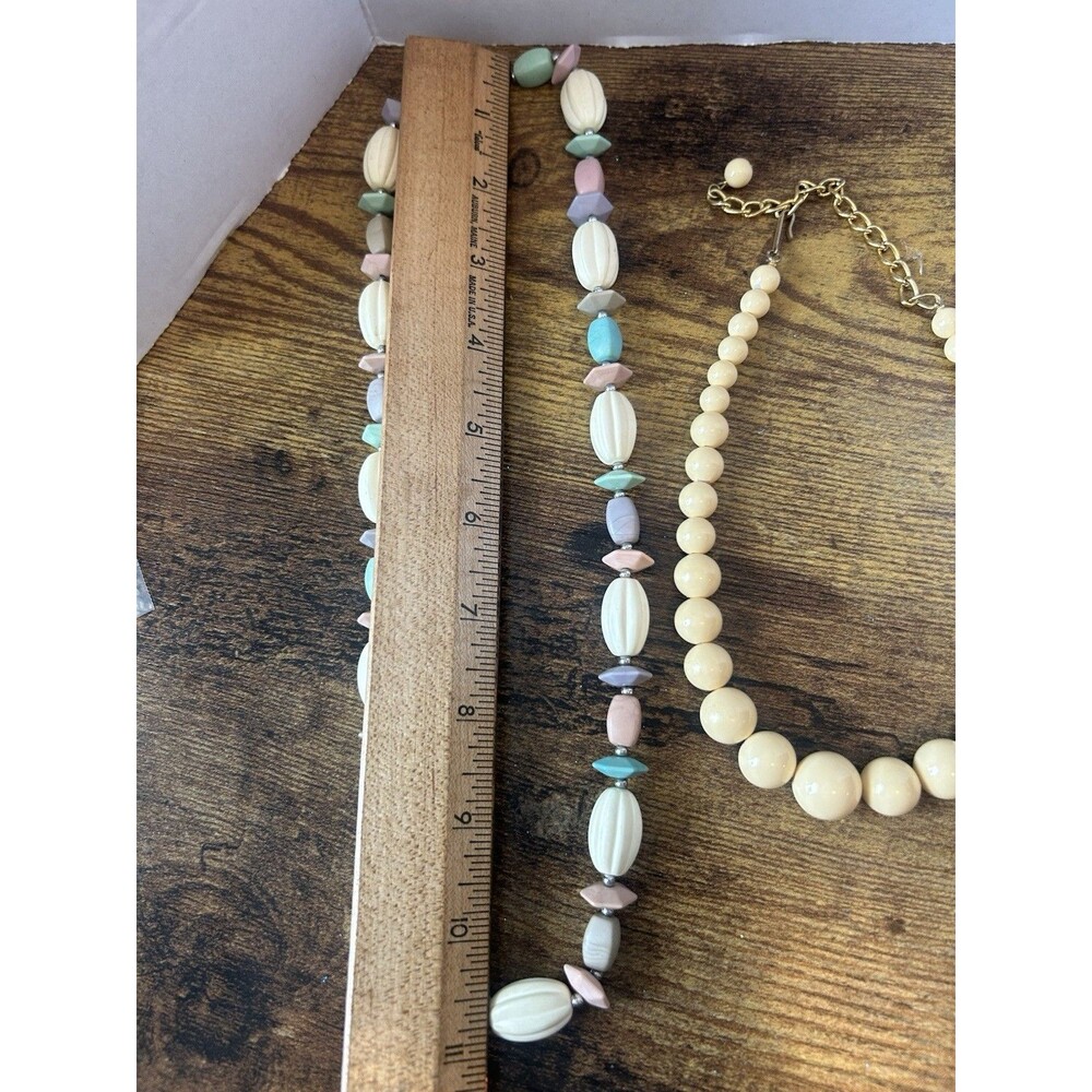 Lot 3 Vintage Beaded Necklaces Pastel Statement Set w Earrings Retro Chic - Picture 6 of 13